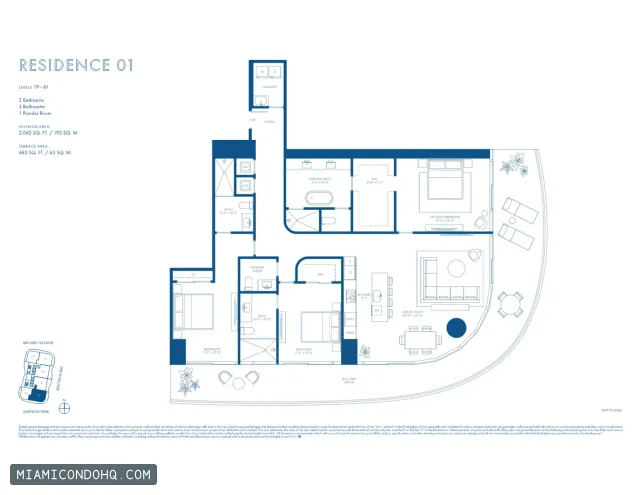 Cipriani Residences Miami floor plan Residence 01 · 3 bedrooms