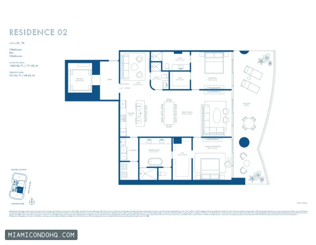 Cipriani Residences Miami floor plan Residence 02 · 2 bedrooms