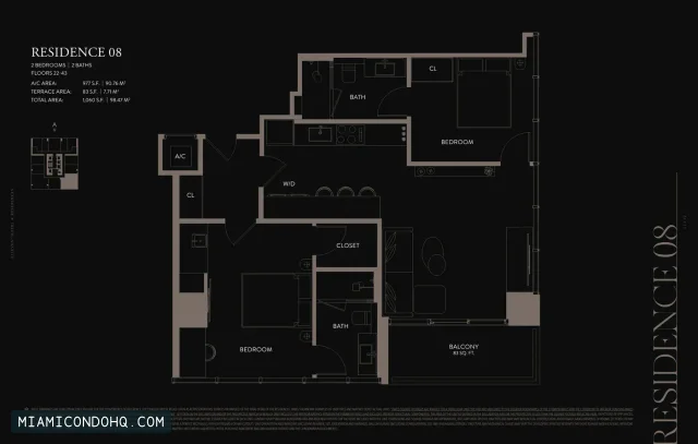 E11EVEN Hotel & Residences Miami floor plan Residence 08 · 2 bedrooms