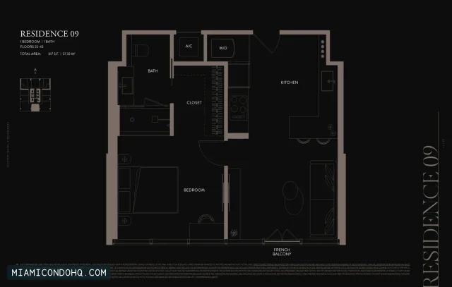 E11EVEN Hotel & Residences Miami floor plan Residence 09 · 1 bedroom