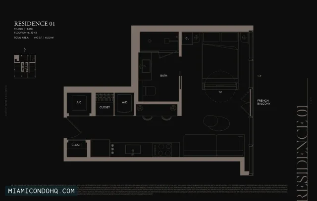 E11EVEN Hotel & Residences Miami floor plan Residence 01 · Studio