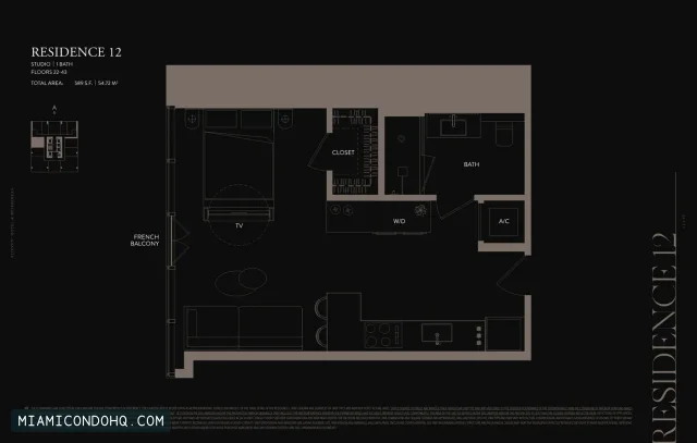 E11EVEN Hotel & Residences Miami floor plan Residence 12 · Studio