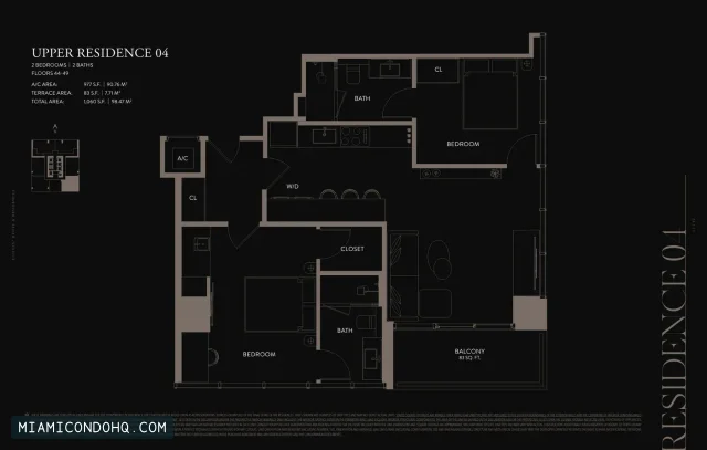 E11EVEN Hotel & Residences Miami floor plan Residence 04 · 2 bedrooms