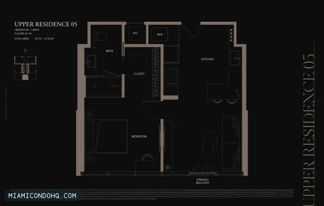 E11EVEN Hotel & Residences Miami floor plan Residence 05 · 1 bedroom