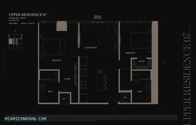 E11EVEN Hotel & Residences Miami floor plan Residence 07 · 2 bedrooms
