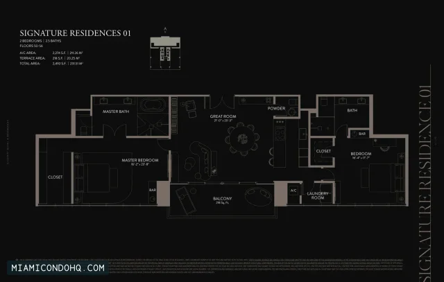 E11EVEN Hotel & Residences Miami floor plan Residence 01 · 2 bedrooms
