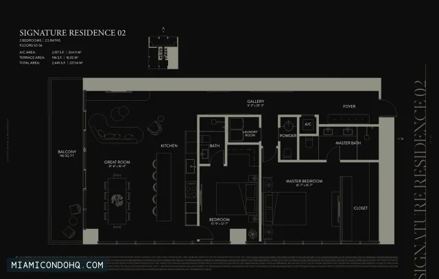 E11EVEN Hotel & Residences Miami floor plan Residence 02 · 2 bedrooms
