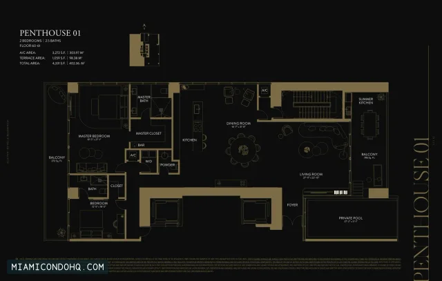 E11EVEN Hotel & Residences Miami floor plan Penthouse 01 · 2 bedrooms