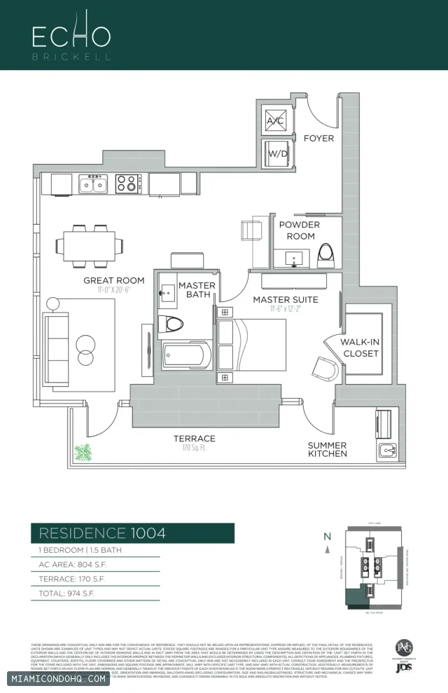 Echo Brickell floor plan Residence 1004 · 1 bedroom