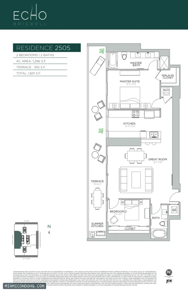 Echo Brickell floor plan Residence 2505 · 2 bedrooms