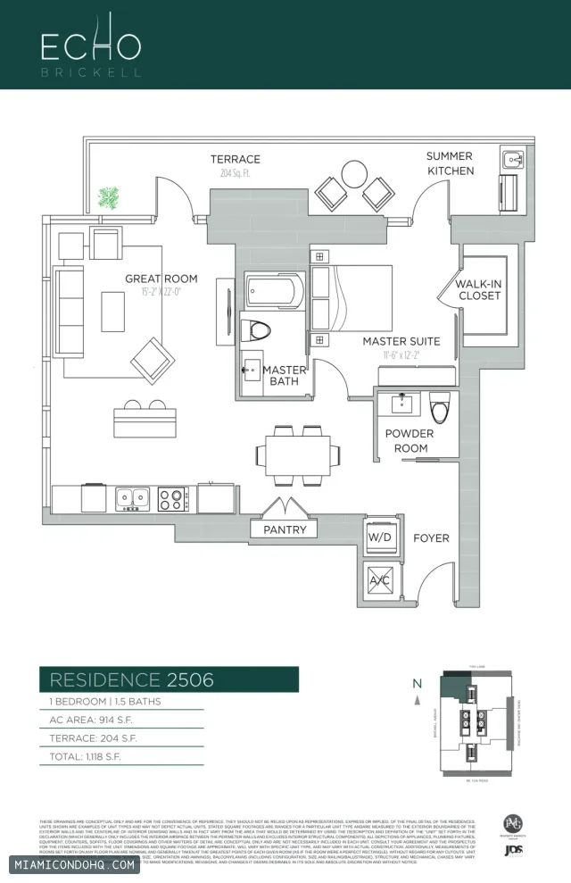 Echo Brickell floor plan Residence 2506 · 1 bedroom