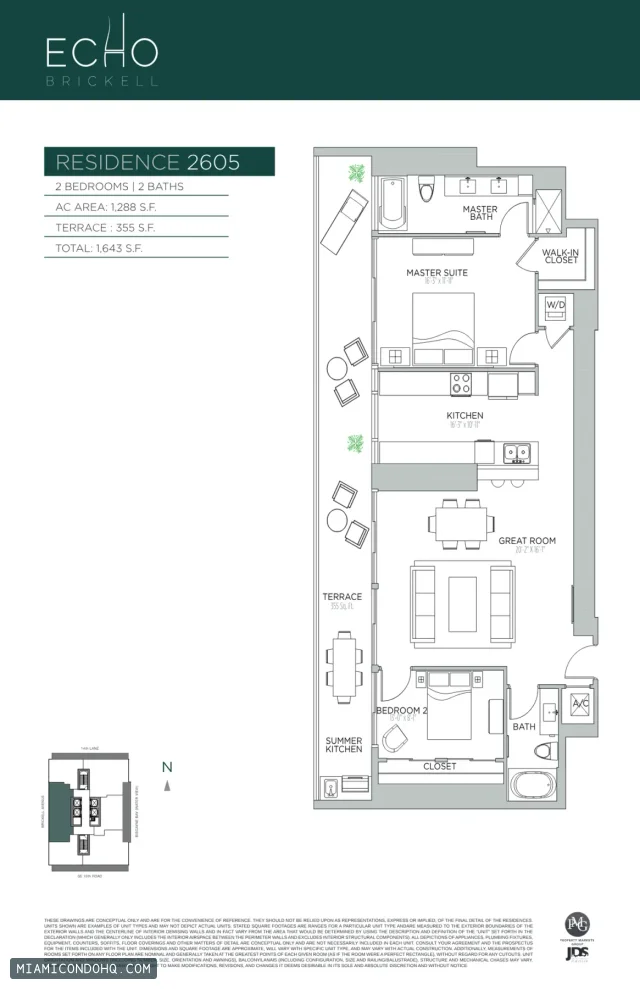 Echo Brickell floor plan Residence 2605 · 2 bedrooms