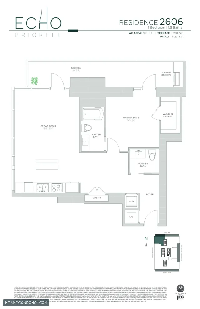 Echo Brickell floor plan Residence 2606 · 1 bedroom