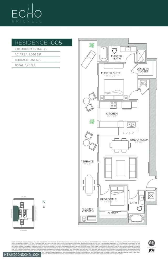 Echo Brickell floor plan Residence 1005 · 2 bedrooms