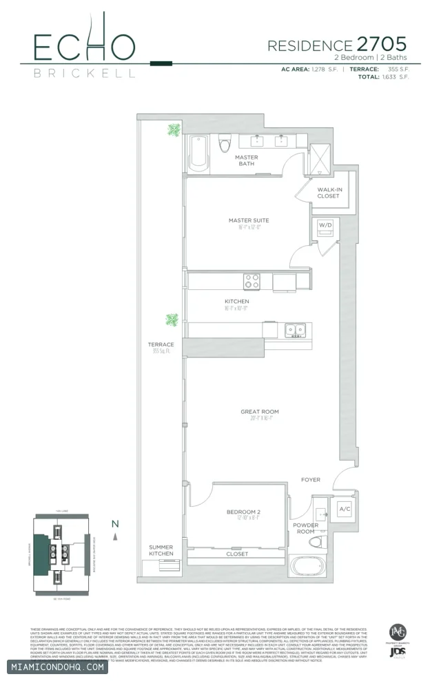 Echo Brickell floor plan Residence 2705 · 2 bedrooms