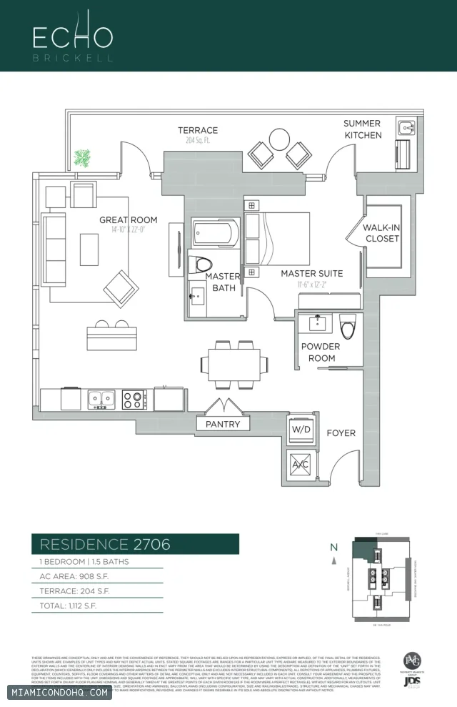 Echo Brickell floor plan Residence 2706 · 1 bedroom