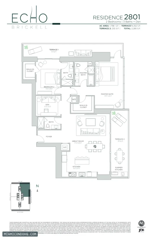 Echo Brickell floor plan Residence 2801 · 2 bedrooms