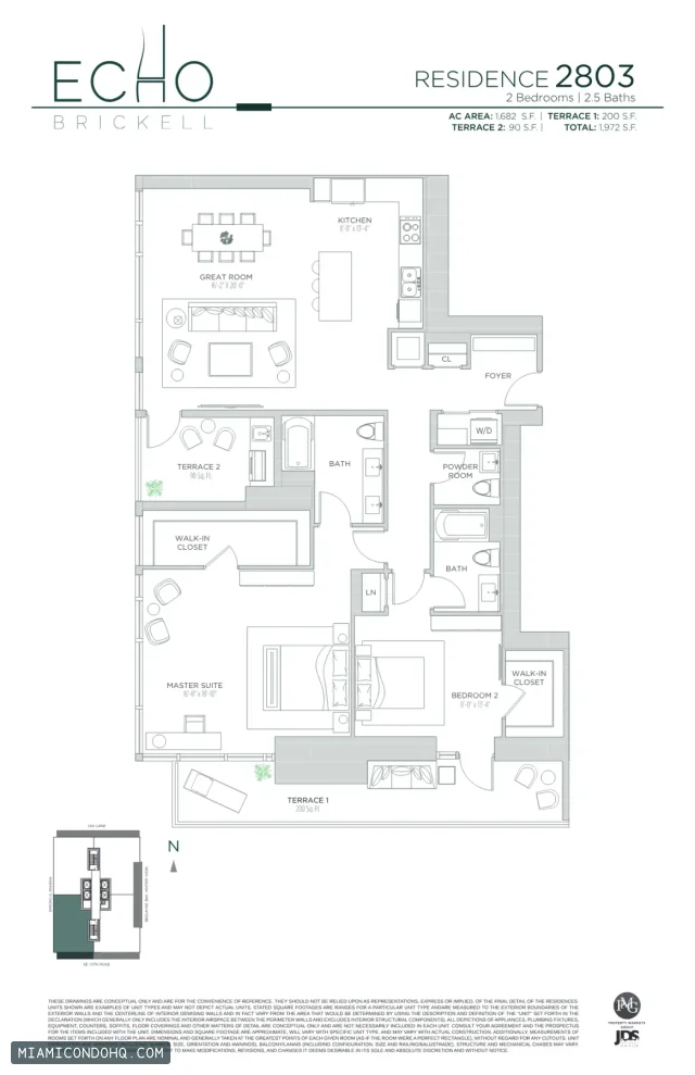 Echo Brickell floor plan Residence 2803 · 2 bedrooms