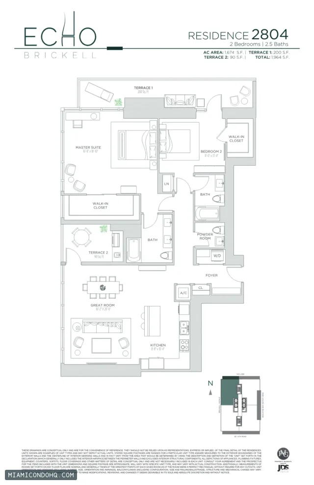 Echo Brickell floor plan Residence 2804 · 2 bedrooms