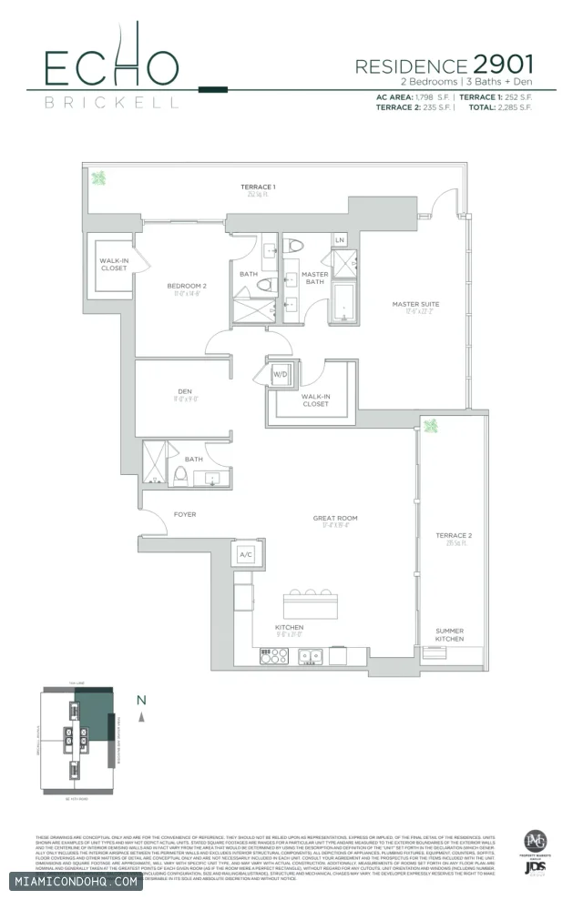 Echo Brickell floor plan Residence 2901 · 2 bedrooms