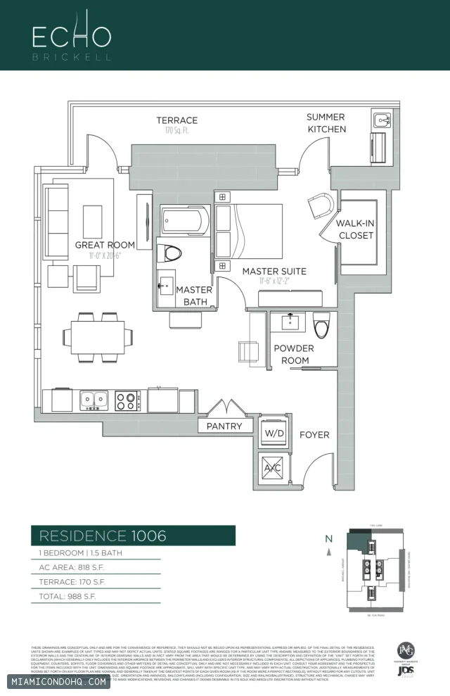 Echo Brickell floor plan Residence 1006 · 1 bedroom