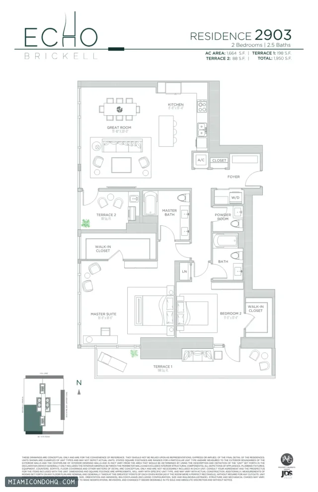 Echo Brickell floor plan Residence 2903 · 2 bedrooms