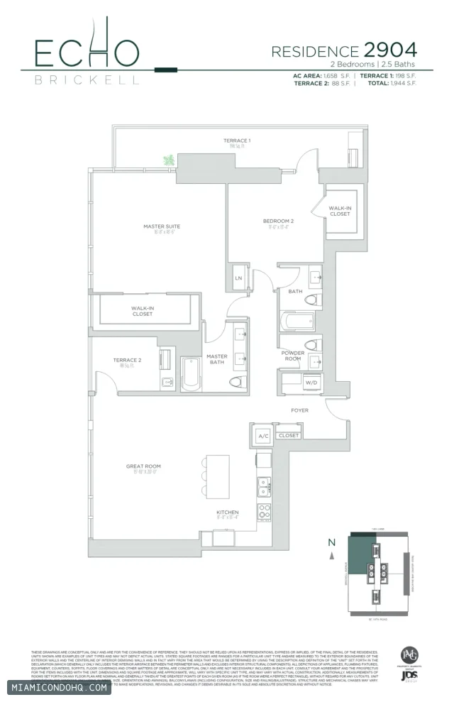 Echo Brickell floor plan Residence 2904 · 2 bedrooms