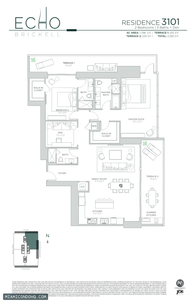 Echo Brickell floor plan Residence 3101 · 2 bedrooms