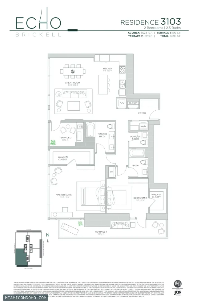 Echo Brickell floor plan Residence 3103 · 2 bedrooms