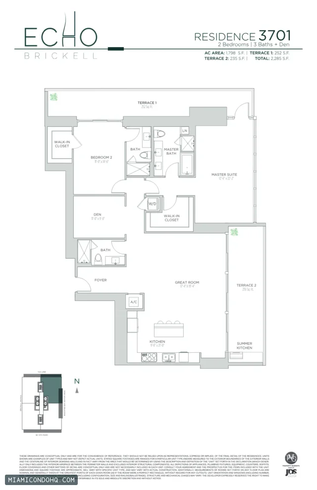 Echo Brickell floor plan Residence 3701 · 2 bedrooms