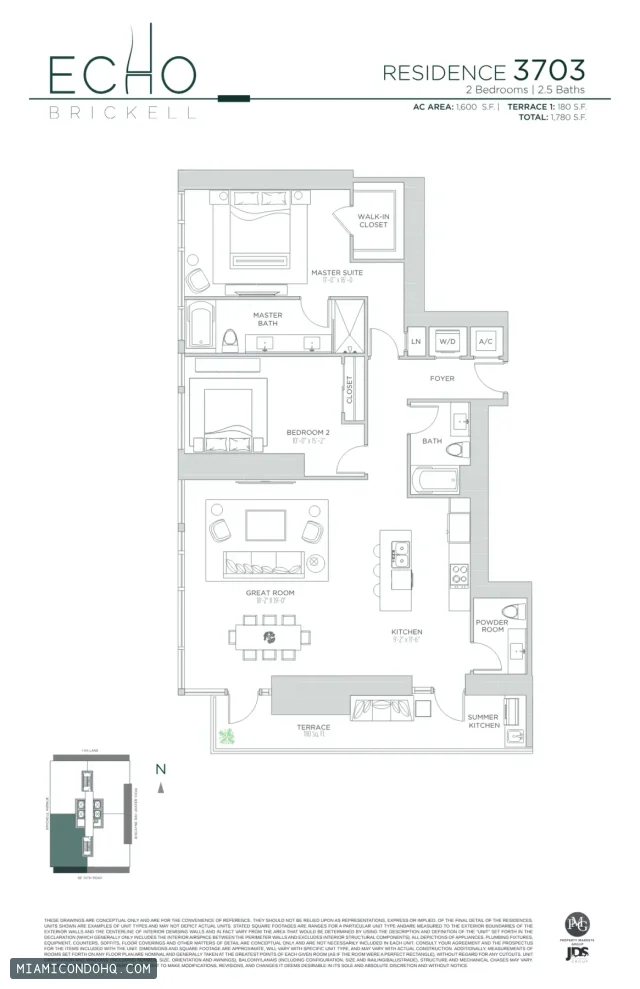 Echo Brickell floor plan Residence 3703 · 2 bedrooms