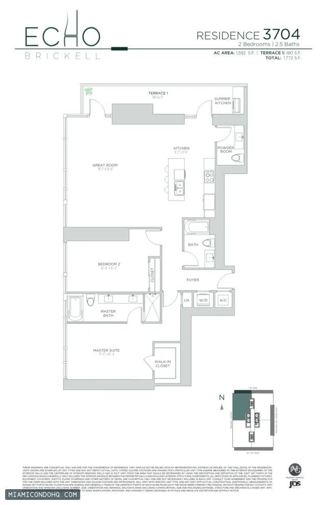 Echo Brickell floor plan Residence 3704 · 2 bedrooms