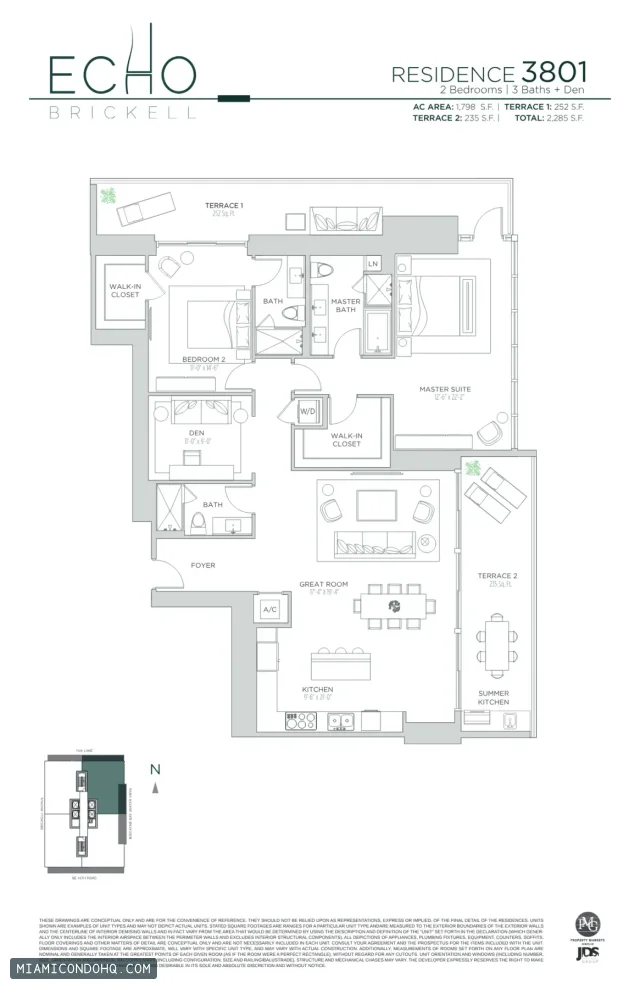 Echo Brickell floor plan Residence 3801 · 2 bedrooms