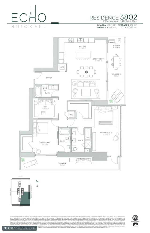 Echo Brickell floor plan Residence 3802 · 2 bedrooms