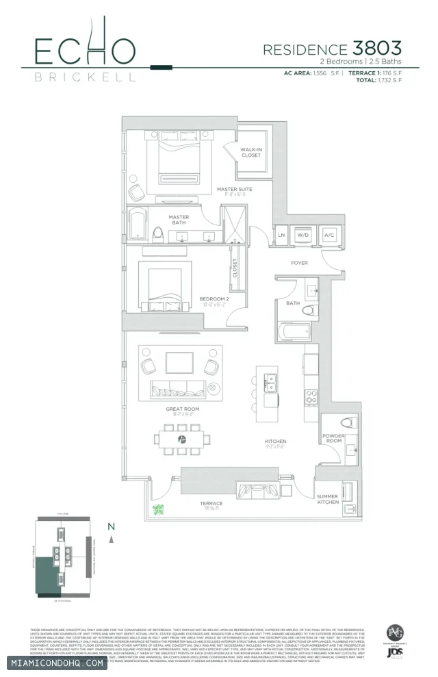 Echo Brickell floor plan Residence 3803 · 2 bedrooms