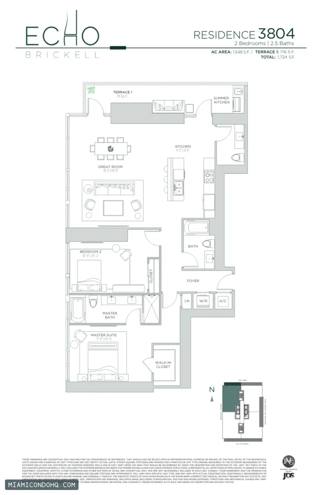 Echo Brickell floor plan Residence 3804 · 2 bedrooms