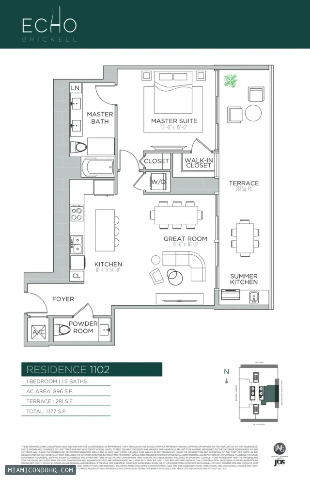 Echo Brickell floor plan Residence 1102 · 1 bedroom