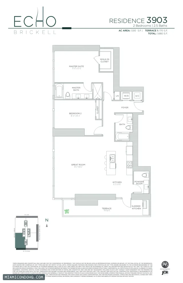 Echo Brickell floor plan Residence 3903 · 2 bedrooms