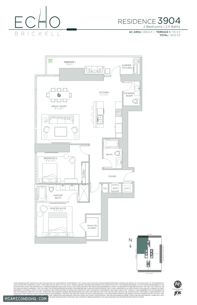 Echo Brickell floor plan Residence 3904 · 2 bedrooms
