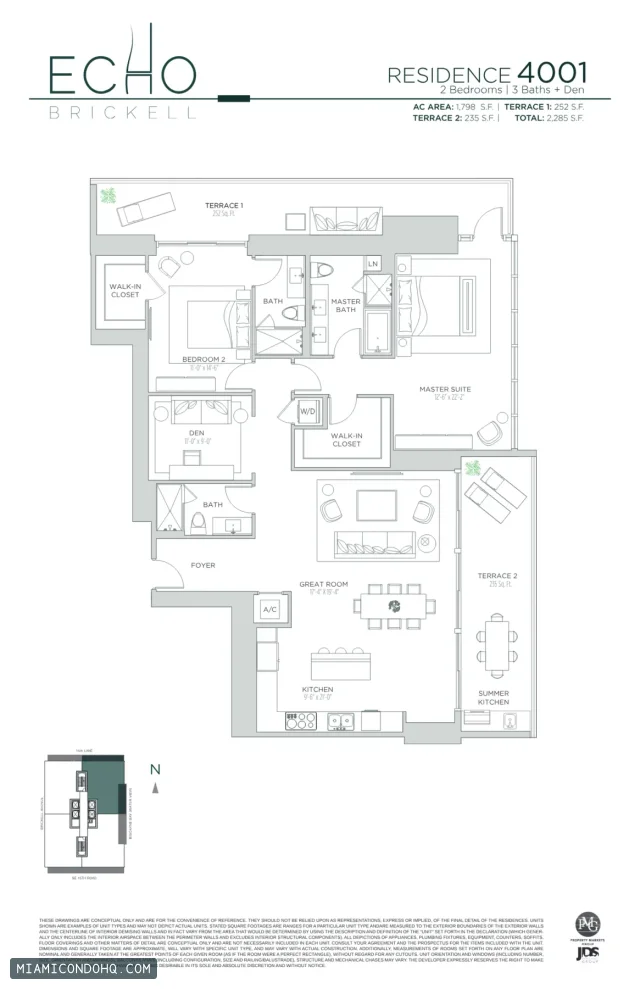 Echo Brickell floor plan Residence 4001 · 2 bedrooms