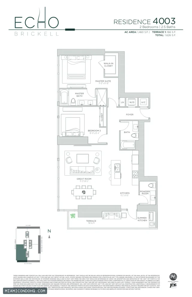 Echo Brickell floor plan Residence 4003 · 2 bedrooms