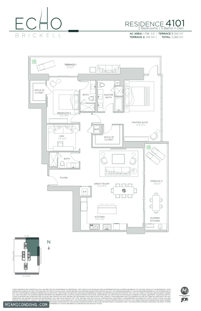 Echo Brickell floor plan Residence 4101 · 2 bedrooms
