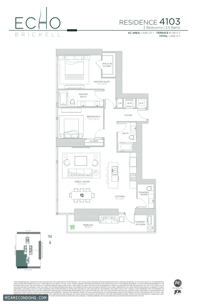 Echo Brickell floor plan Residence 4103 · 2 bedrooms