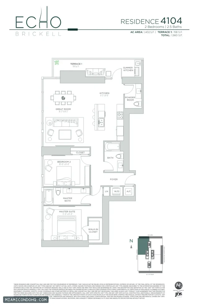 Echo Brickell floor plan Residence 4104 · 2 bedrooms