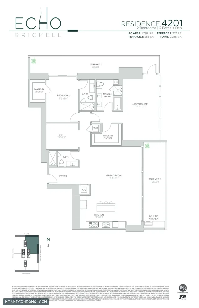 Echo Brickell floor plan Residence 4201 · 2 bedrooms