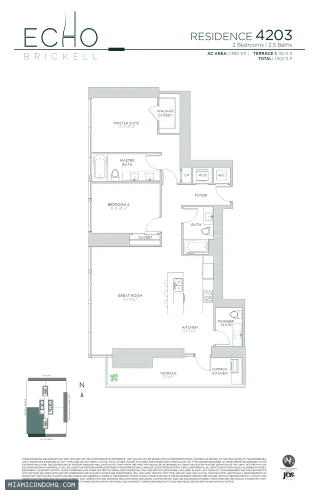 Echo Brickell floor plan Residence 4203 · 2 bedrooms