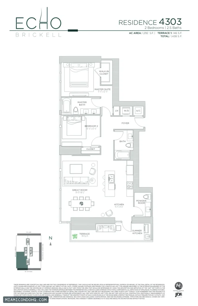 Echo Brickell floor plan Residence 4303 · 2 bedrooms