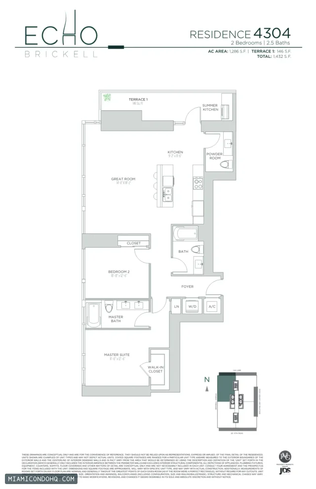 Echo Brickell floor plan Residence 4304 · 2 bedrooms