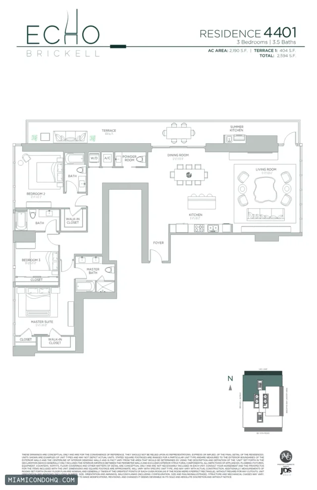 Echo Brickell floor plan Residence 4401 · 3 bedrooms