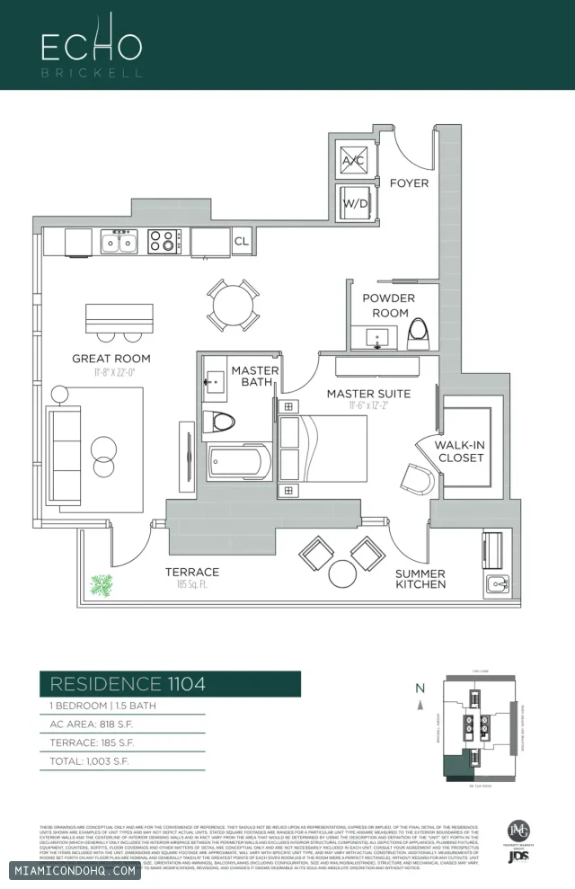 Echo Brickell floor plan Residence 1104 · 1 bedroom